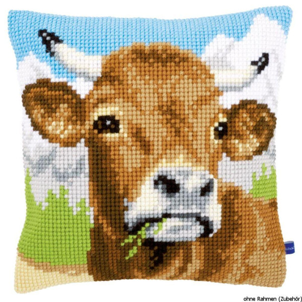 Подушка для вышивания крестом Vervaco "Корова коричневая", дизайн вышивки предварительно нарисован