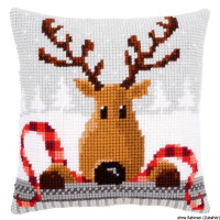 Vervaco stamped cross stitch kit cushion Reindeer with a red scarf, DIY