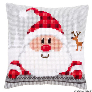Vervaco stamped cross stitch kit cushion Santa in a plaid hat, DIY