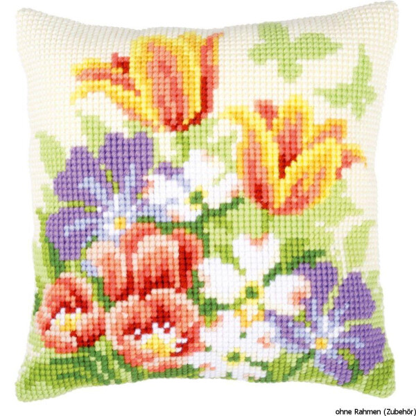 Подушка для вышивания крестом Vervaco "Весенние цветы", дизайн вышивки предварительно нарисован