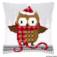 Vervaco stamped cross stitch kit cushion Owl in santa hat, DIY