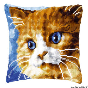 Vervaco stamped cross stitch kit cushion Brown cat, DIY