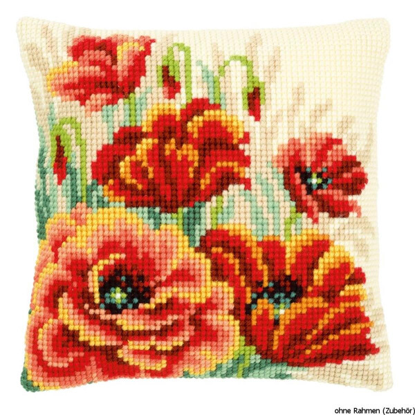 Подушка для вышивания крестом Vervaco "Poppy Blossom Splendour", дизайн вышивки предварительно нарисован