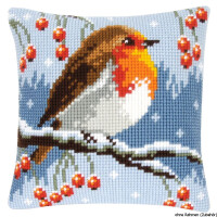 Vervaco stamped cross stitch kit cushion Red robin in the winter, DIY