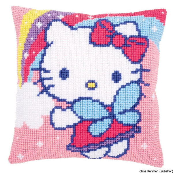 Almohada Vervaco de punto de cruz "Hello Kitty con arco iris", diseño de bordado dibujado