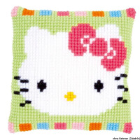 Almohada de punto de cruz Vervaco "Hello Kitty en tonos pastel", diseño de bordado dibujado