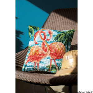 Vervaco stamped cross stitch kit cushion Flamingos, DIY