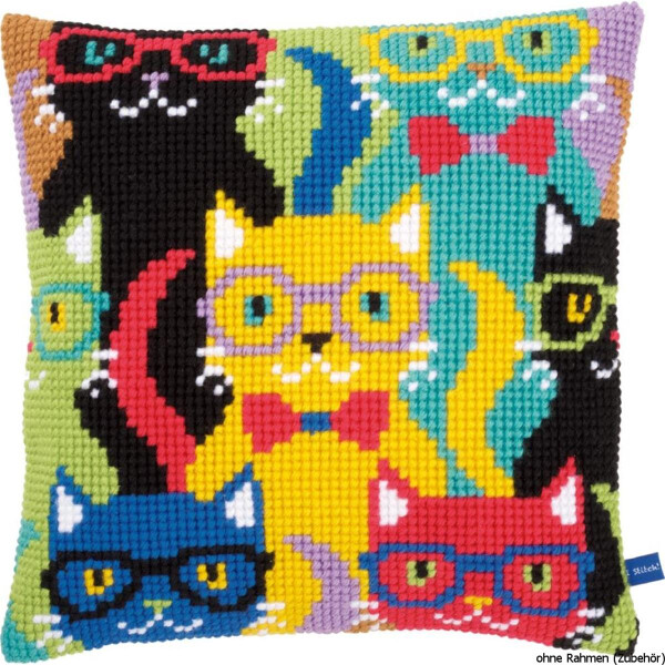 Almohada Vervaco de punto de cruz "Funny cats", diseño de bordado dibujado