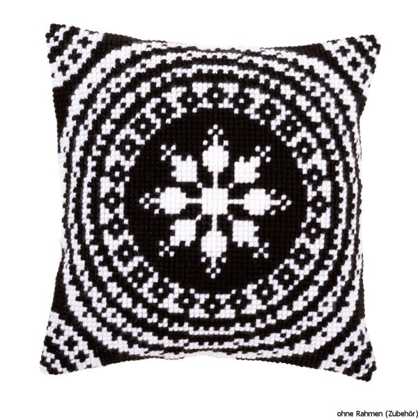 Almohada de punto de cruz Vervaco "Ice Crystal White/Black", patrón de bordado dibujado