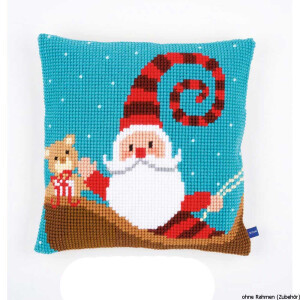 Almohada de punto de cruz Vervaco "Funny Santa Claus", diseño de bordado dibujado