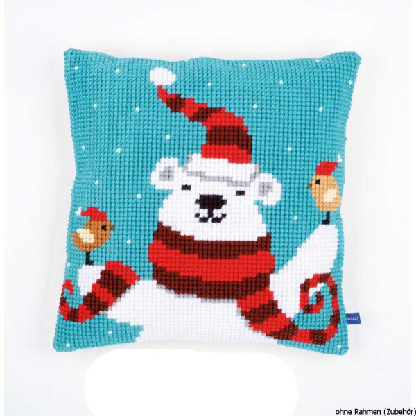 Almohada de punto de cruz Vervaco "Funny Christmas bear", diseño de bordado dibujado
