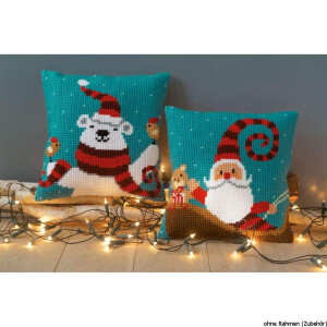 Vervaco stamped cross stitch kit cushion Happy christmas bear, DIY