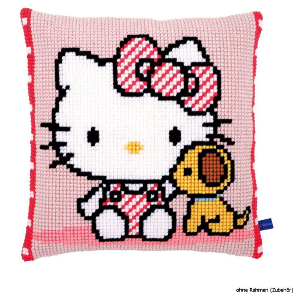 Almohada Vervaco de punto de cruz "Hello Kitty con perro", diseño de bordado dibujado