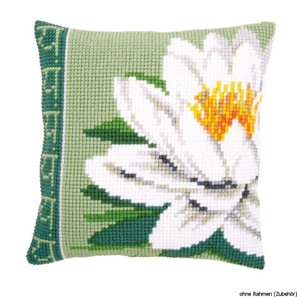 Almohada Vervaco de punto de cruz "flor de loto blanca", diseño de bordado dibujado