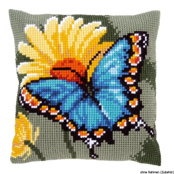 Almohada Vervaco de punto de cruz "Mariposa", patrón de bordado dibujado