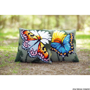 Vervaco stamped cross stitch kit cushion Butterfly & yellow flower, DIY