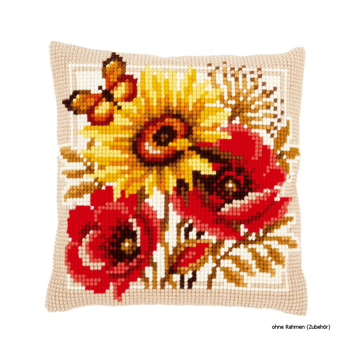 Vervaco stamped cross stitch kit cushion Poppies and...