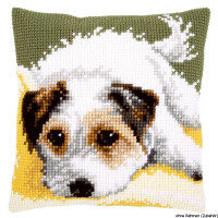 Vervaco stamped cross stitch kit cushion Dog wagging its tail, DIY