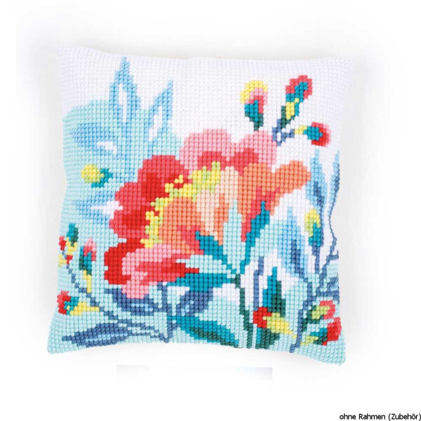 Almohada de punto de cruz Vervaco "Flor de colores frescos", diseño de bordado dibujado