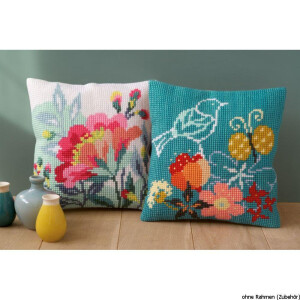Vervaco stamped cross stitch kit cushion Bright flowers, DIY