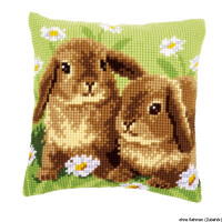 Vervaco Kreuzstichkissen "2 Kaninchen", Stickbild vorgezeichnet