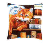 Vervaco stamped cross stitch kit cushion Cat and books, DIY