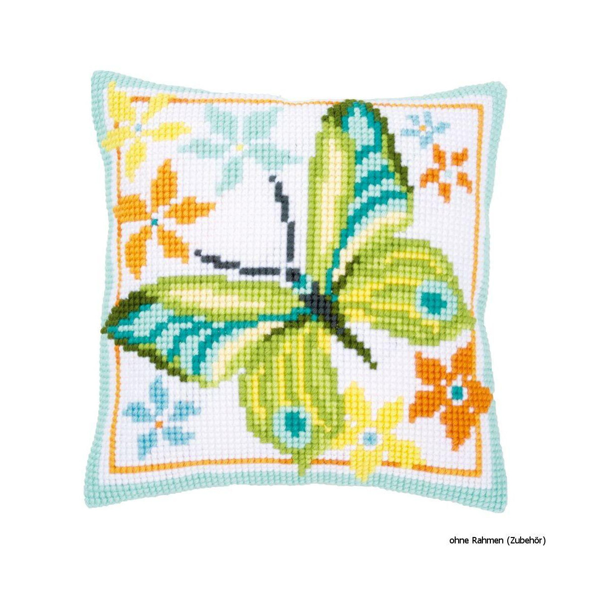 Vervaco stamped cross stitch kit cushion Green butterfly,...