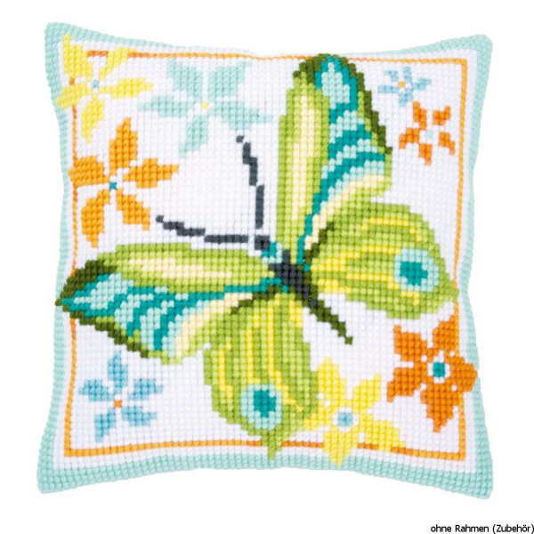 Almohada Vervaco de punto de cruz "Mariposa Verde", patrón de bordado dibujado