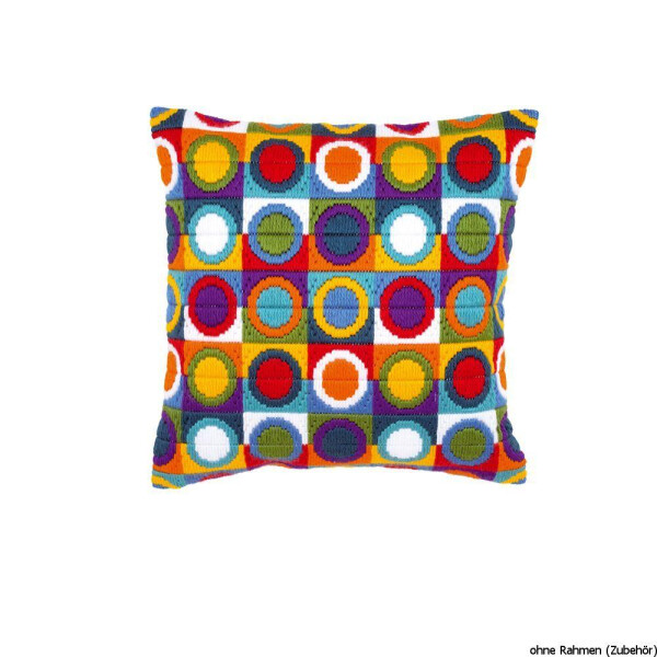 Vervaco Long stitch kit cushion stamped Varicoloured circles, DIY