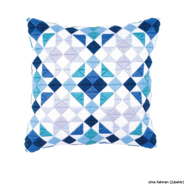 Vervaco Long stitch kit cushion stamped Triangles blue-grey, DIY