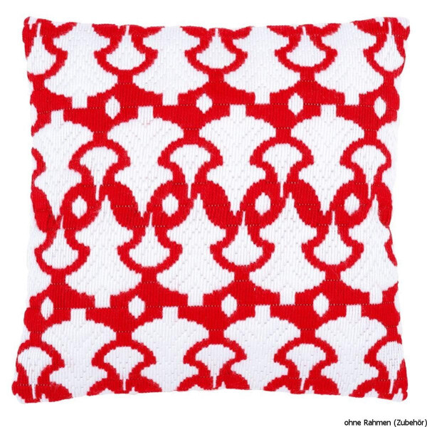 Auslaufmodell Vervaco Spannstich Stickkissen "Creme/Rot", Stickbild vorgezeichnet