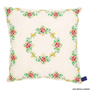 Vervaco cushion counted stitch kit "Garland with roses", DIY