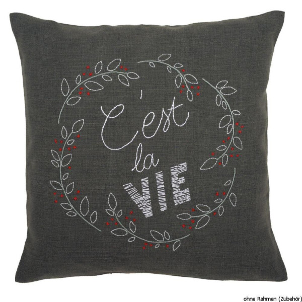 Снятая с производства подушка для вышивки Vervaco с задником "Cest la vie", предварительно нарисованный дизайн вышивки