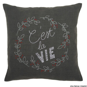 Vervaco embroidery stitch kit cushion with cushion back "Cest la vie", stamped, DIY