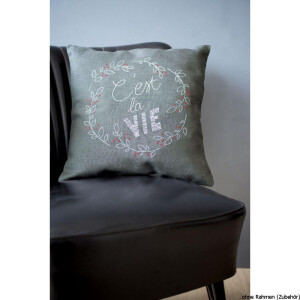 Vervaco embroidery stitch kit cushion with cushion back "Cest la vie", stamped, DIY