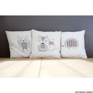 Vervaco embroidery stitch kit cushion with cushion back "owl", stamped, DIY