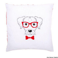 Vervaco stamped embroidery kit cushion with back Dog with glasses, DIY
