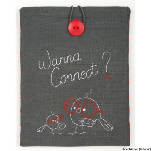 Vervaco cross stitch kit I Pad Cover "Wanna connect?", stamped, DIY