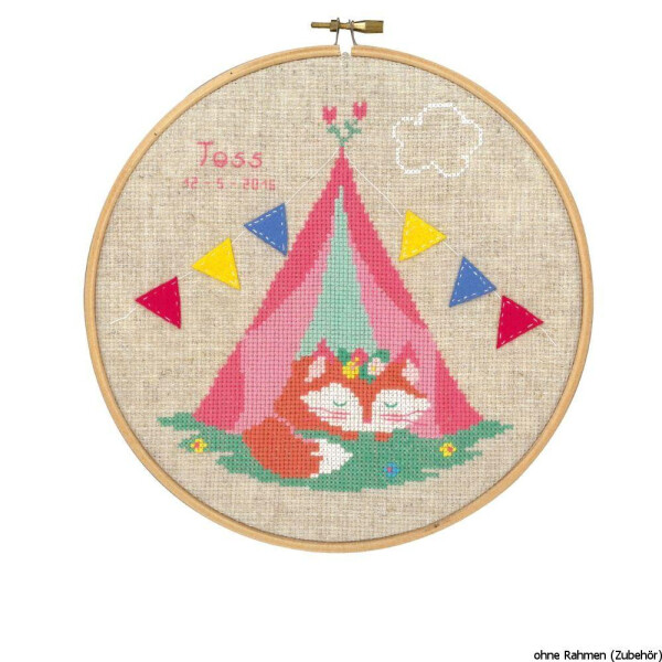 Vervaco cross stitch kit with Hoop counted "Fox in the tent", counted, DIY