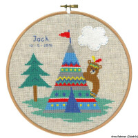 Vervaco cross stitch kit counted with embroidery frame "Indian bear in Tipi", DIY