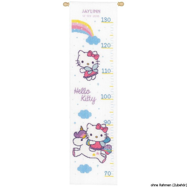 Auslaufmodell Vervaco Stickpackung Zählmuster Messlatte "Hello Kitty mit Regenbogen"