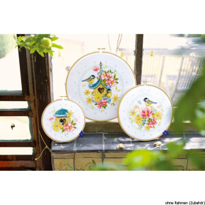 Vervaco Counted cross stitch kit Bird and flowers, DIY