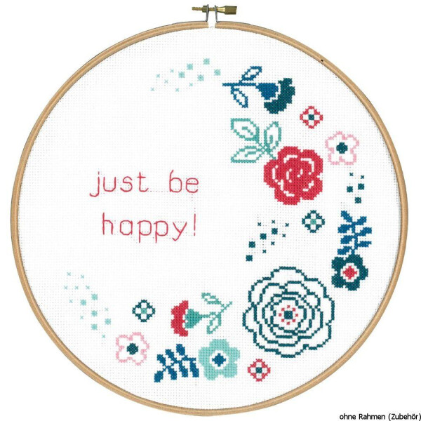 Vervaco cross stitch kit with embroidery frame counted "Just by happy", counted, DIY