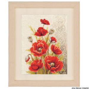 Vervaco Counted cross stitch kit Poppies and swirls, DIY