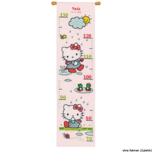 Auslaufmodell Vervaco Stickpackung Zählmuster Messlatte "Hello Kitty Spaß im Regen"