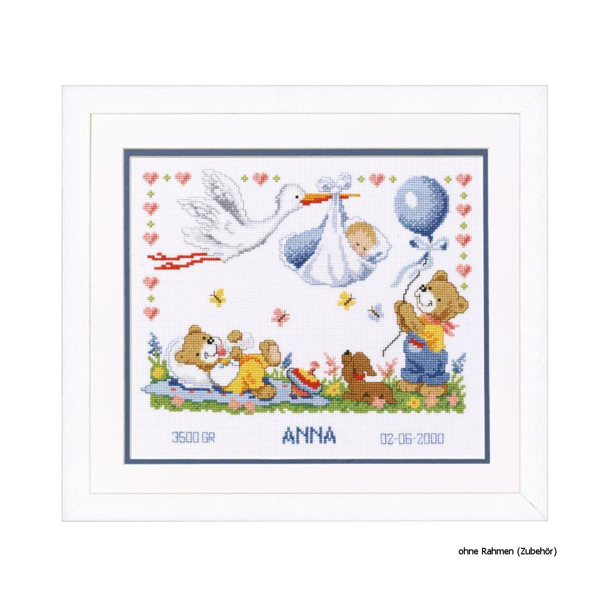 Vervaco Counted cross stitch kit Stork brings baby, DIY