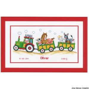 Vervaco Counted cross stitch kit Tractor with animals, DIY