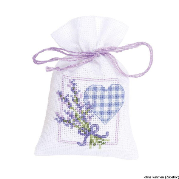 Paquete de bordado Vervaco patrón de recuento "Bolsa de hierbas "Lavanda con corazón
