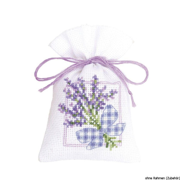 Vervaco Counted cross stitch Lavender twigs and ribbon bow, bag, DIY