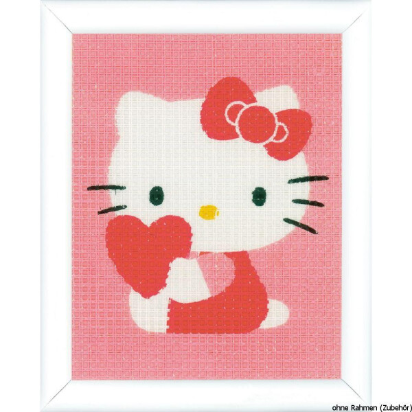 Vervaco borduurpakket "Hello Kitty met hart", borduurmotief getekend